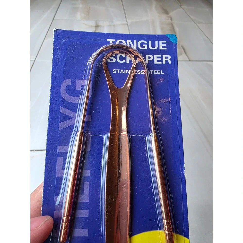 HLFYG 3 Pack Stainless Steel Tongue Scraper Set Rose Gold Silver Oral Care F2